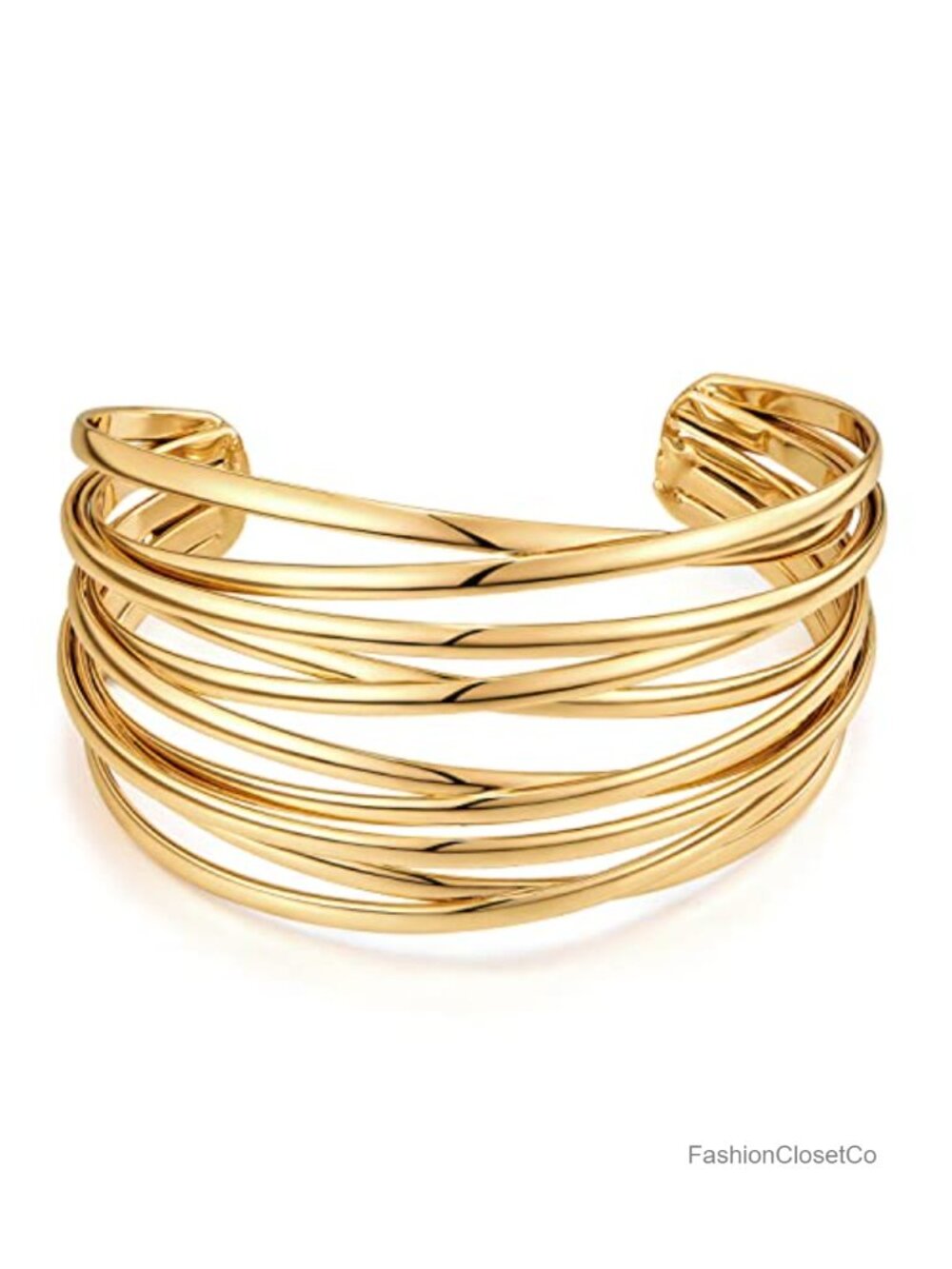 Gold Plated Twisted Cuff Bangle Bracelet, Chunky Open Bracelet